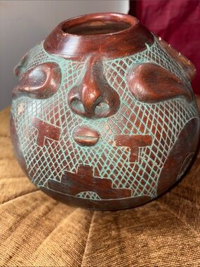 Vintage Marajoara Pottery Face Vase Vessel